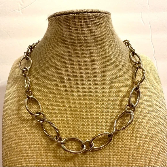 Monet necklace, gold tone open link chain- smooth & textured ( rope) - Picture 2 of 9